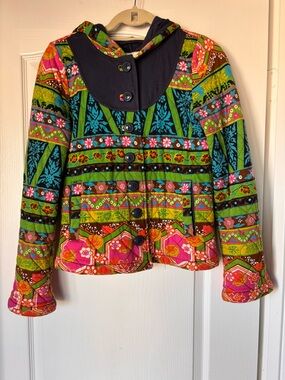 Anthropologie Multicolor Patterned Hooded Jacket - Pink, Green, Blue, Brown
